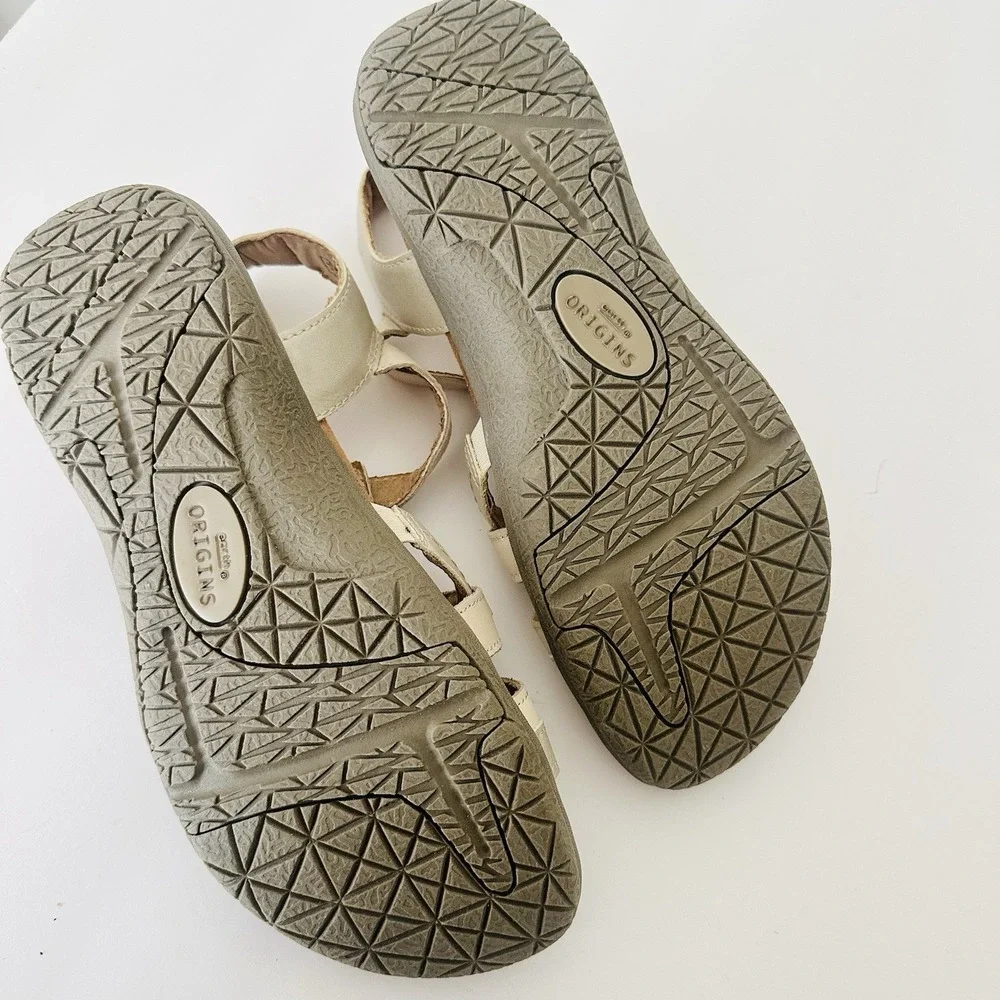 Earth Origins Sandals Womens Sz 7.5 Sand White Savanna Slingback Leather Comfort